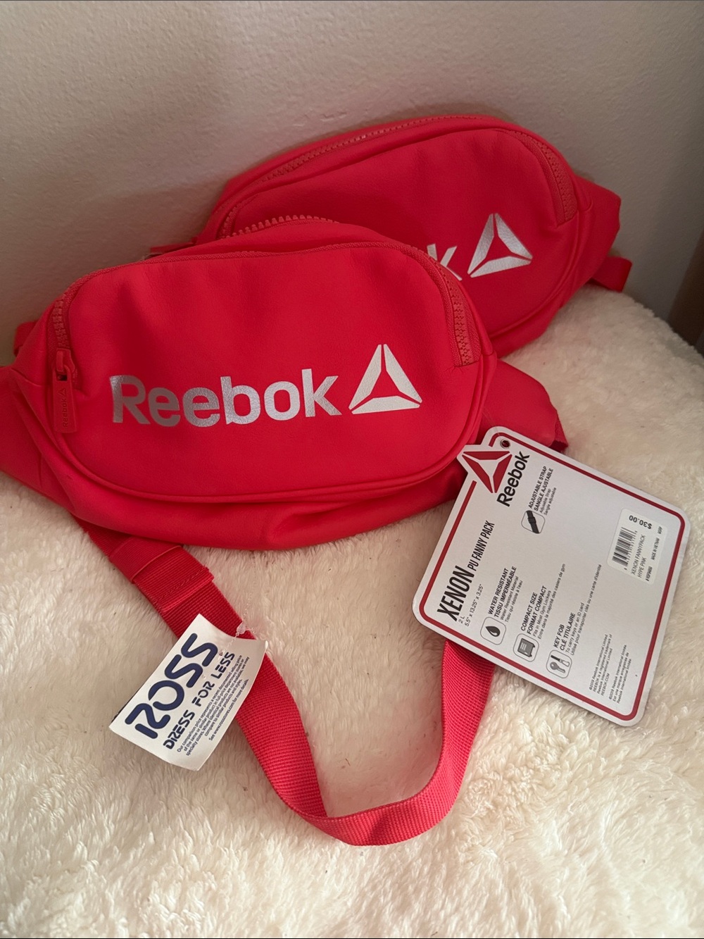 2 pack Reebok Red Xenon Fanny Pack - Dual Zip Pockets